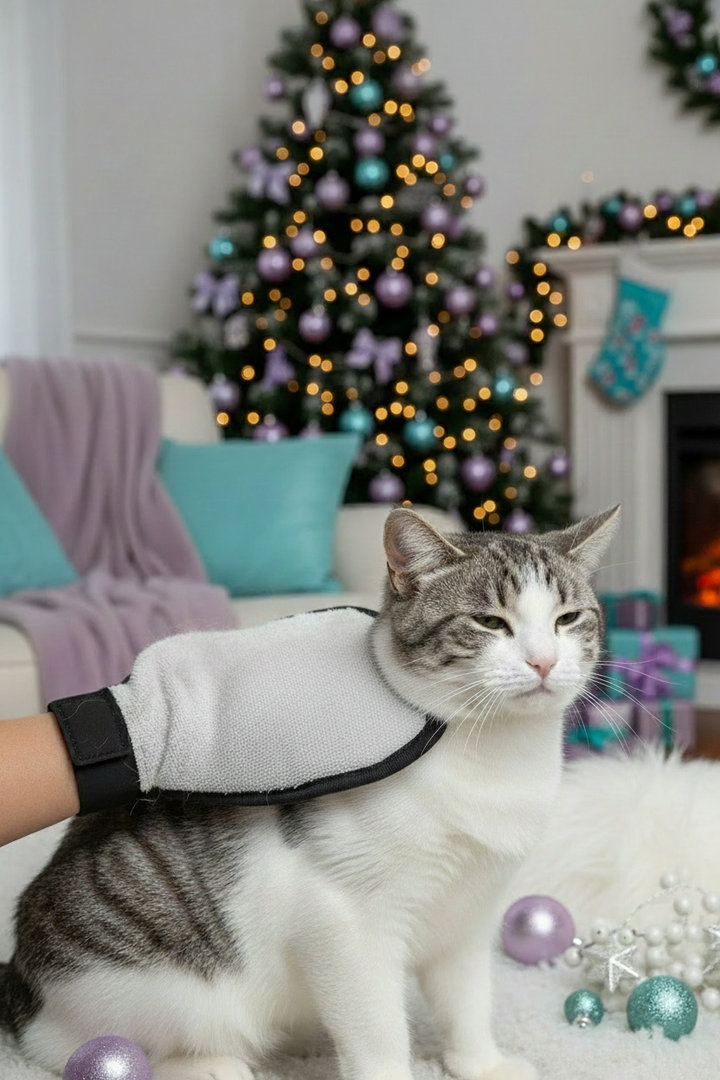 Secando gatito con guante de microfibra forma correcta